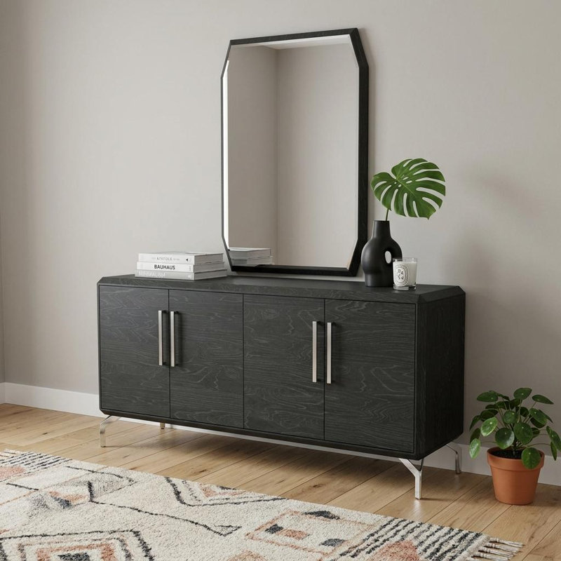Table console en acier inoxydable gris massif de 71 pouces