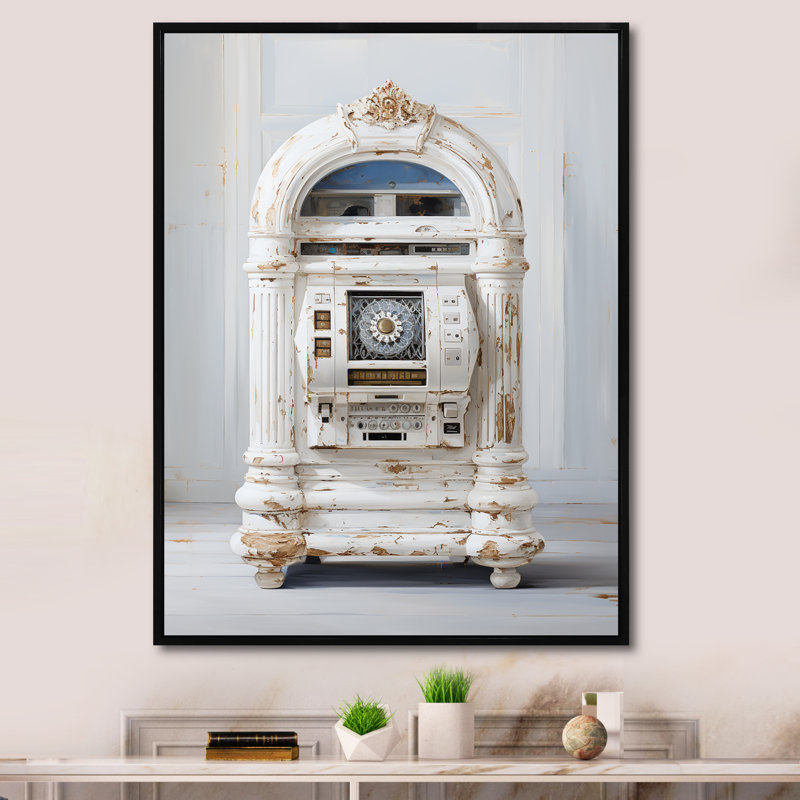 Minimalist Jukebox Melody 2 - Jukeboxes, art mural, Cadre flottant noir, H 20 po x l 12 po x P 1 po