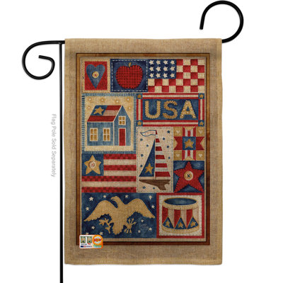 Breeze Decor G161077-Db Usa Collage Burlap Americana Patriotic Impressions Decorative Vertical 13" X 18.5" Double Sided Garden Flag