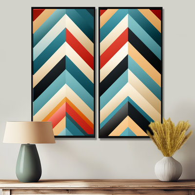 Motif géométrique Mid-Century bleu et beige - art géométrique abstrait géométrique 2 pièces