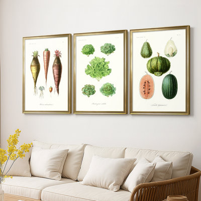 Fruit et légume Variétés VI - Toile tendue sur mesure avec châssis, 3 pièces