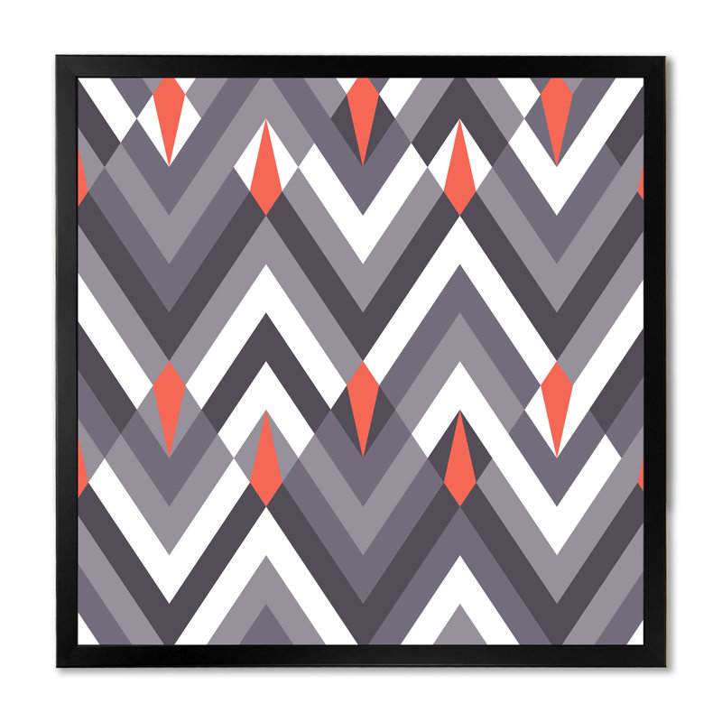 Gris blanc et chevron rouge - Impression sur toile, H 16 po x l 16 po, Cadre photo noir
