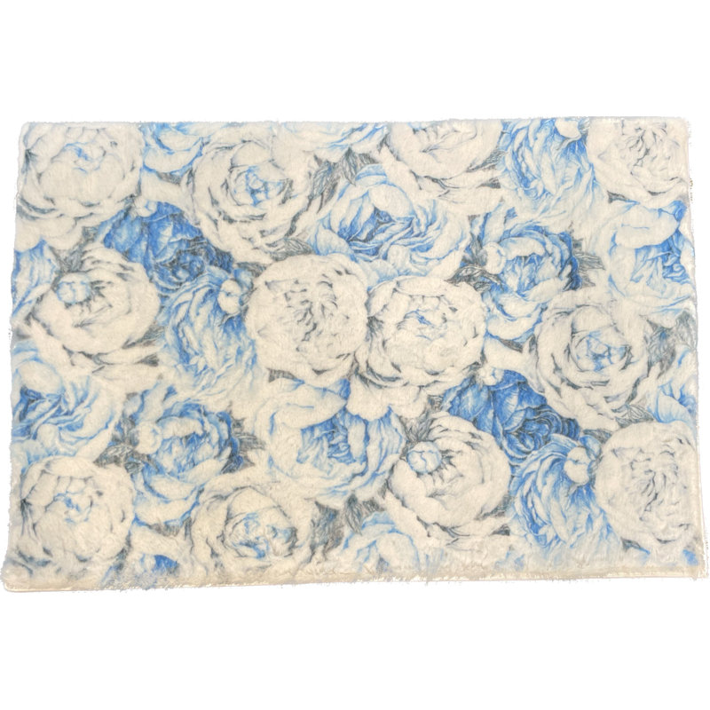 Peony Passion Faux Fur Cloud Rectangle Washable Rug, Rectangle 3' x 5', Delft White