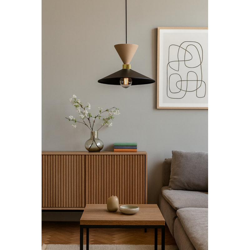 1 - Light Matte Black Dome Pendant, Latte/Black