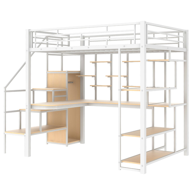 Loft Bed With Mutiple Storage, White