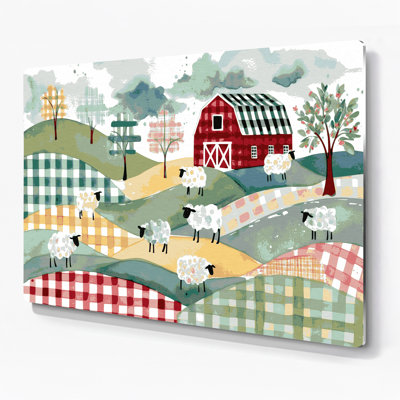 Farm Gingham Checks Beige Metal Wall Art