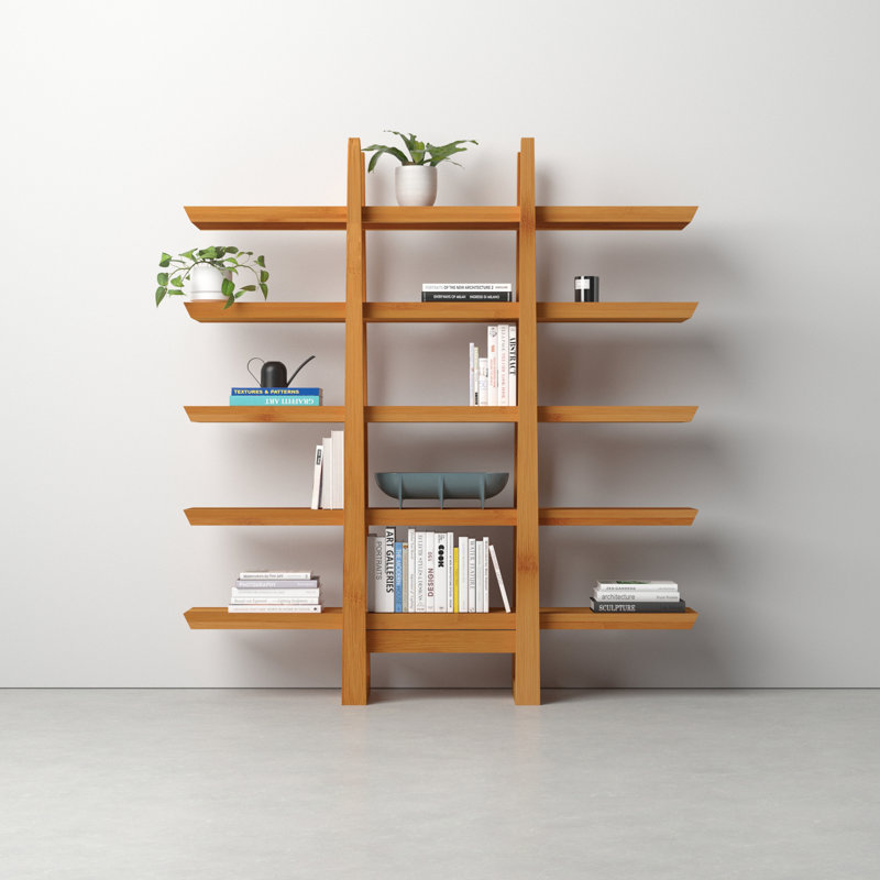 Samar 66" W 5-Tier Wood Bookcase, Beige