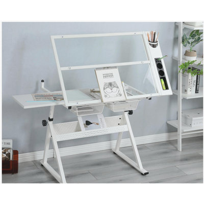 Ensemble de table à dessin et chaises en verre blanc à température régulée