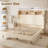 Queen Size Bed Frame with 51" Tall Corduroy Wingback Headboard and Storage Shelf, Upholstered Platform Bed with LED Lights & Charging Station, No Box Spring Needed, Easy Assembly, Cream-1084699739-1084699741