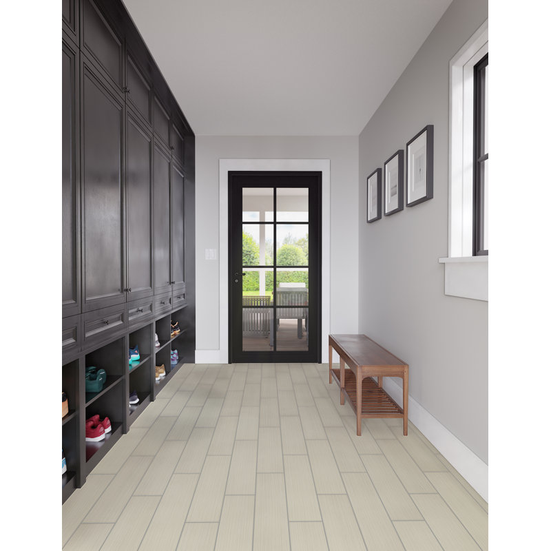 Fabrique 6" x 24" Porcelain Wood look Tile, Crème Linen