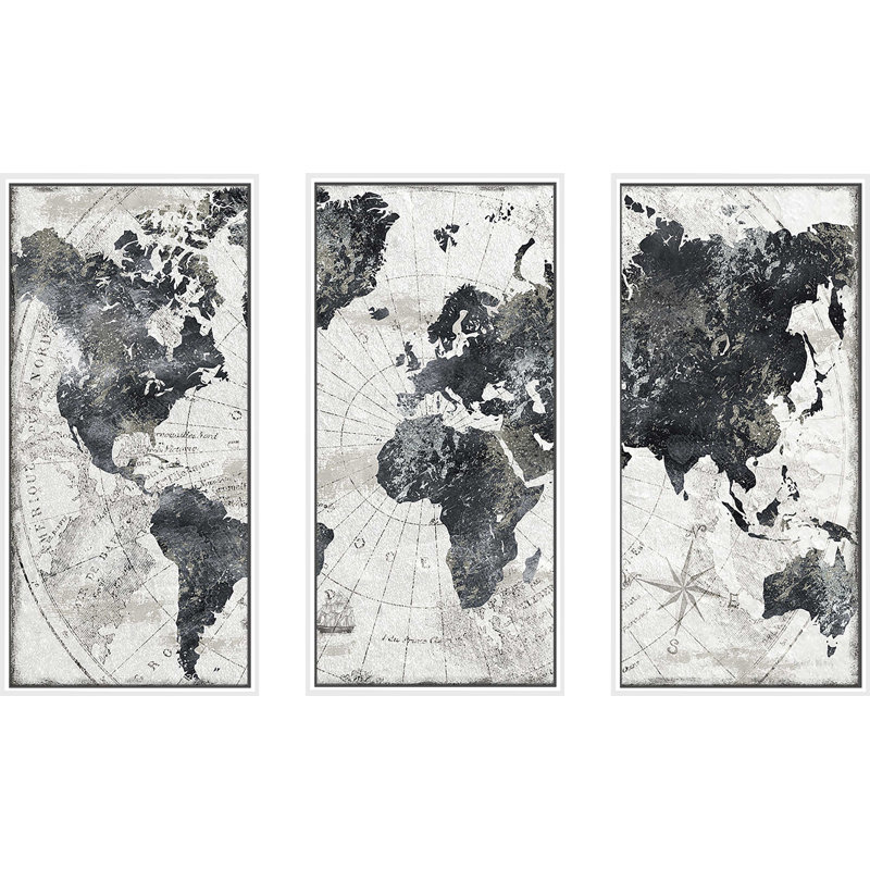 "Modern Atlas", 3 pièces, cadre flottant, impression sur toile, L 52,5 po x H 33,5 po