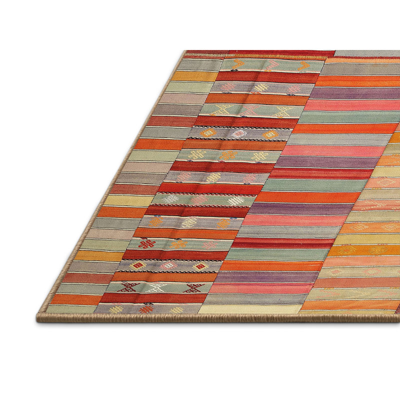 Tapis jaune / rouge / rose Glenven, Rectangle 2 pi x 5 pi