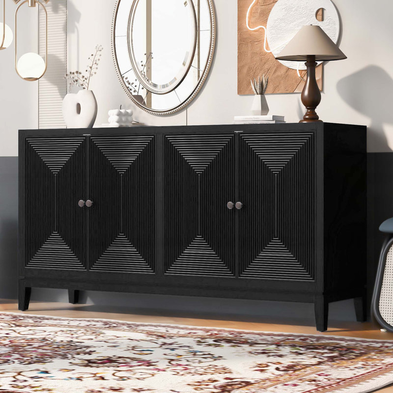 Armoire de rangement en bois à 4 portes avec tablette amovible, Noir, noir, noir, noir