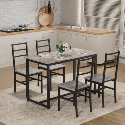 Dining Table Set For 4, 5 Pieces Farmhouse Dinette Set With 4 Chairs, Dining Table And Chairs Set For Kitchen, Dining Room