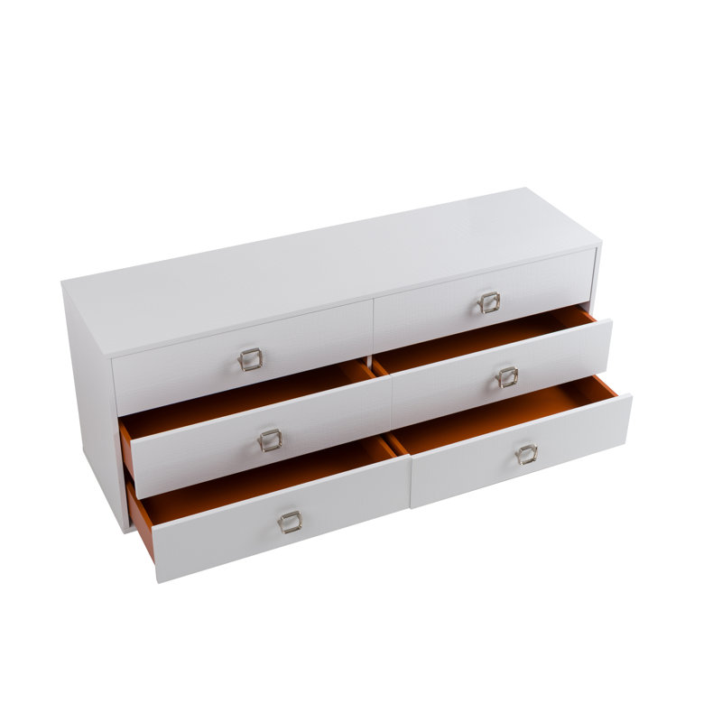 Commode crocodile à 6 tiroirs l 63 po, Argent / blanc