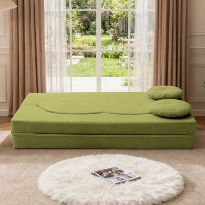 Canapé-lit pliant en velours sans os, 192 cm (75,5 po), vert, sans assemblage, avec deux oreillers.
