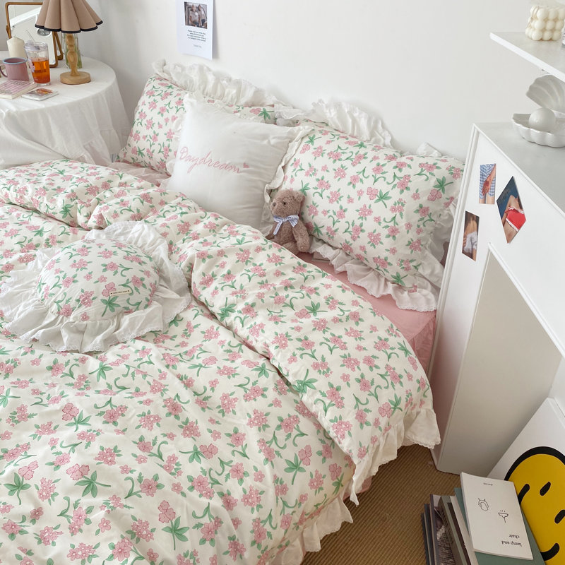 Chic 100% Cotton Flower Printed Duvet Cover Set, Floral 06, Full Duvet Cover + 2 Standard Pillowcases