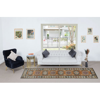 Tapis de couloir turc 3,5 x 13,4 pi noué à la main 100% laine
