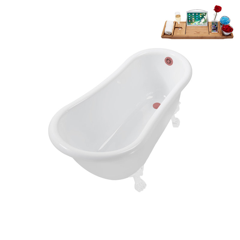53.1'' x 25.6'' Soaking Acrylic Bathtub, Glossy White, Matte Pink