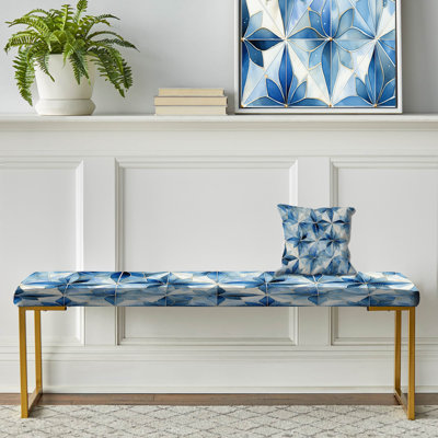 Banc géométrique rétro en mosaïque géométrique bleu et blanc IV