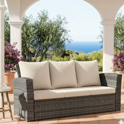 67.7" All-weather 3 For Gardens And Balconies, Thick Cushions, Black Frame, Sun Rainproof, Fade- Patio With Beige Iron Ideal Family Gatherings On Patio, Rust-