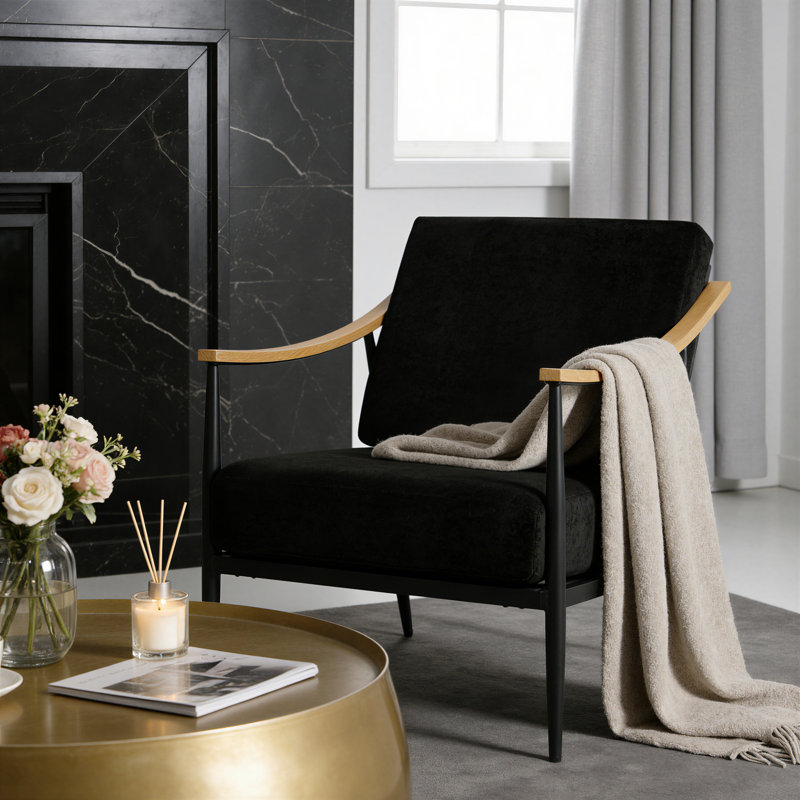 Fauteuil d'appoint 26 po Mid-Century, Noir