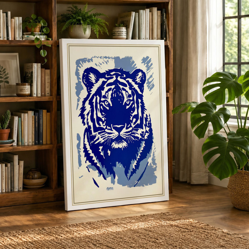 Striking Tiger Head Modern - Wrapped Canvas, 30x20 - 76.2 x 50.8 cm, White Border
