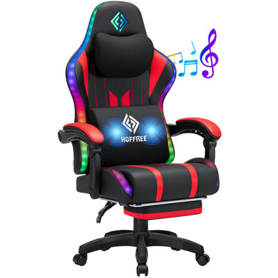 Fauteuil de jeu ergonomique à massage avec lumières RVB rythmiques et haut-parleurs Bluetooth