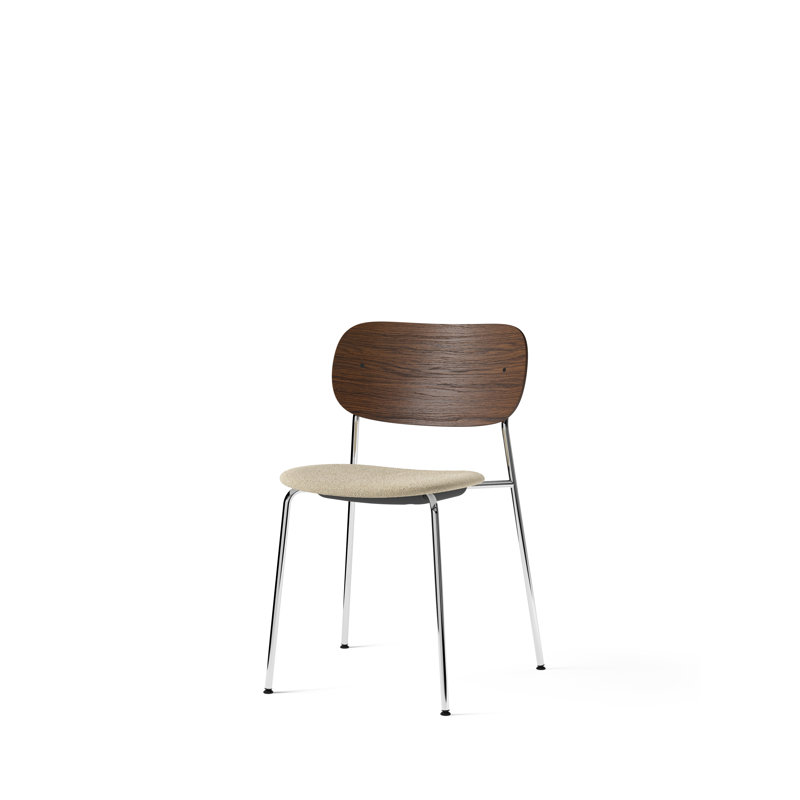 Co Upholstered Dining Chair, Dark Stained Oak, Bouclé 02 Acrylic, Chrome