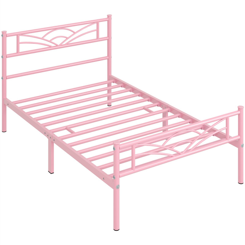 88.5cm Height Metal Bed Frame with Cloud-inspired Design Headboard, Single (3'), Pink