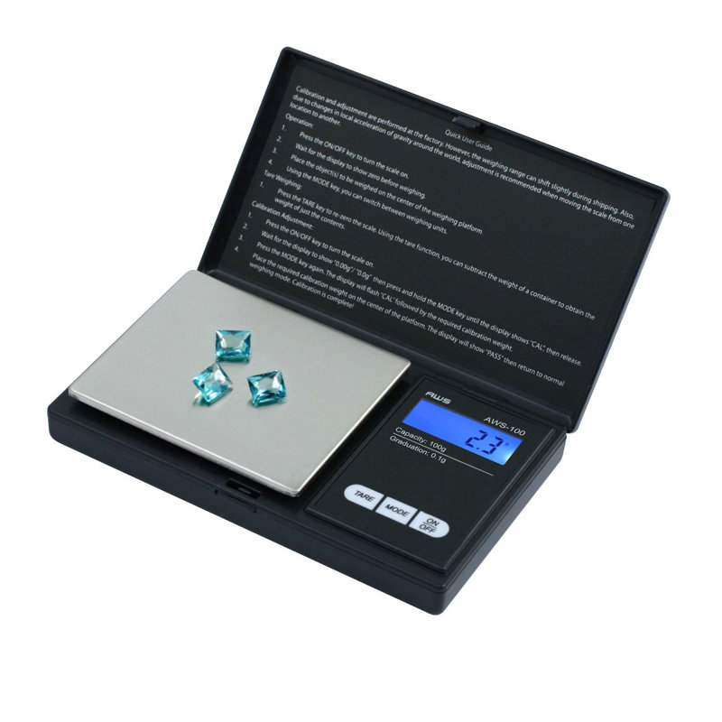 Black Stainless Steel Digital Pocket Scale with Backlit LCD