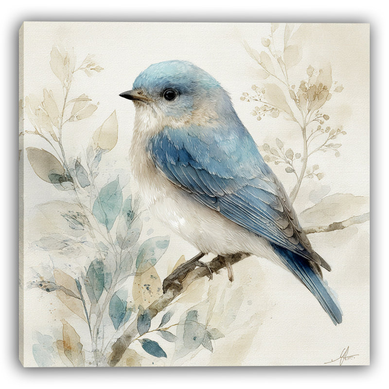Bluebird Reflections - Contemplative Bird Art, 12" H x 12" W
