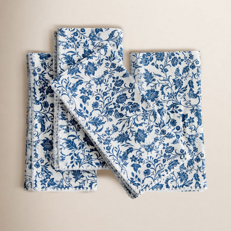 Atoka Nuit Bleue Cotton Dinner Napkins in Blue Variant 2, Floral, Hemmed