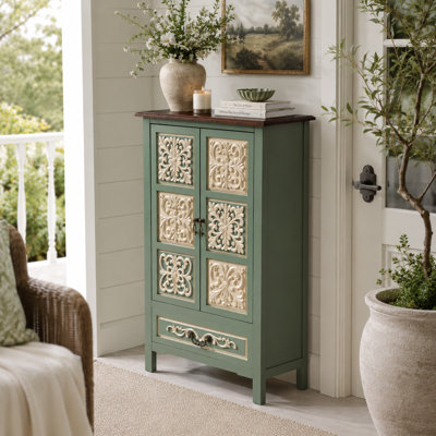 “Fienley"  Collection Sage Green Storage Chest With Vintage-Inspired Drawers, Modern Farmhouse Accent Cabinet