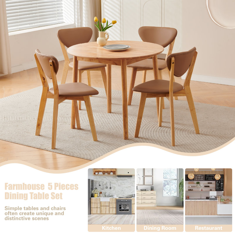 5 -Person Solid Wood Dining Set, Brown