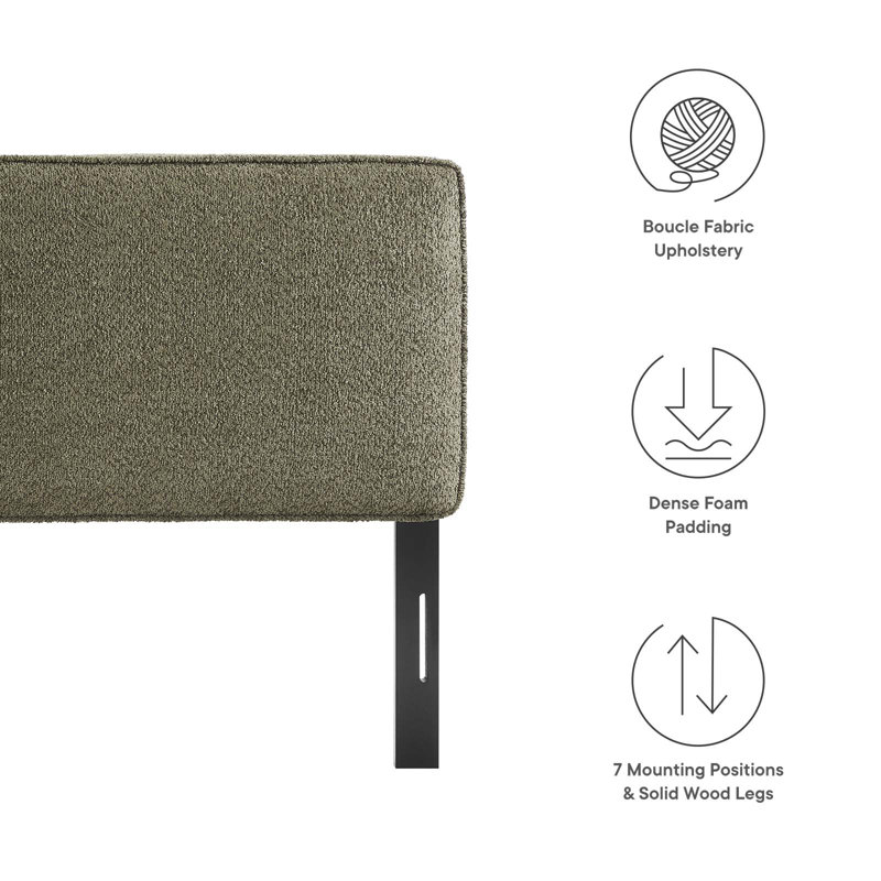 Sage Green Boucle Upholstered Full Headboard with Solid Wood Legs