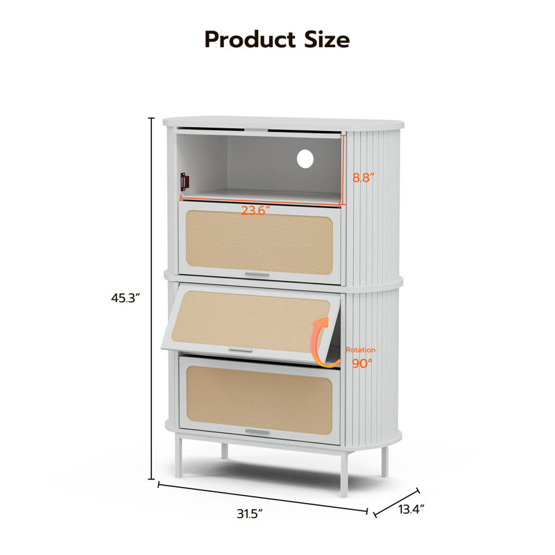 Armoire de rangement pour chaussures Natural Rattan, Blanc