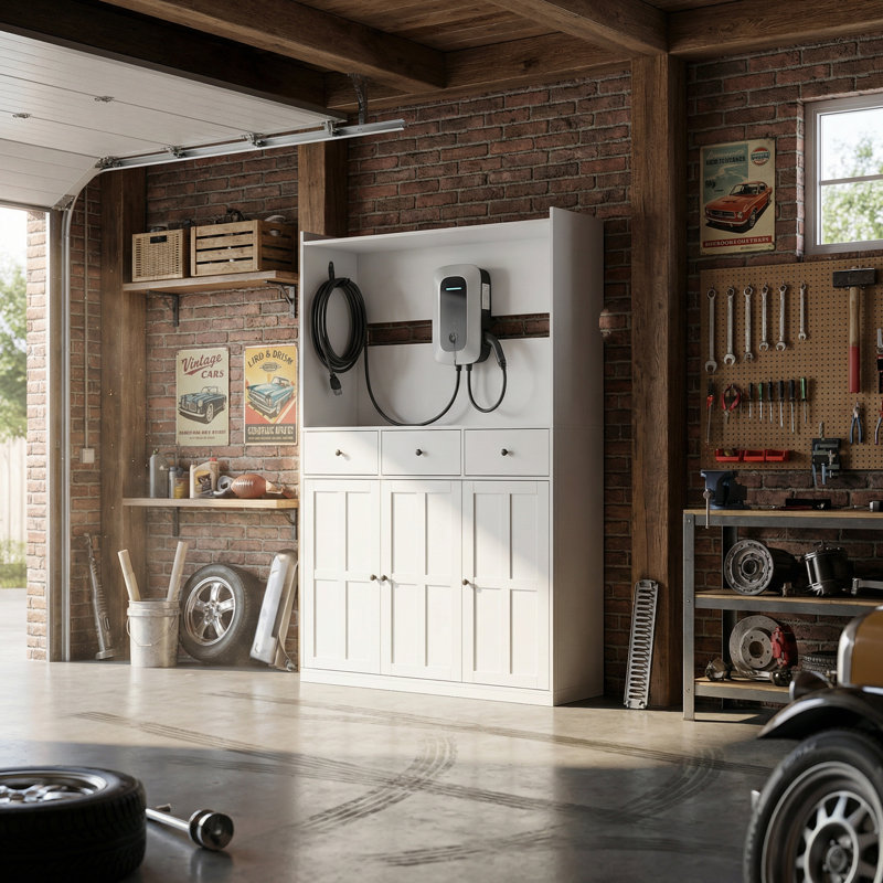 Armoire de rangement de 47,2 po avec crochet de suspension, 3 tiroirs et grande armoire à double porte, organisateur de garage pour station de charge, outils et fournitures