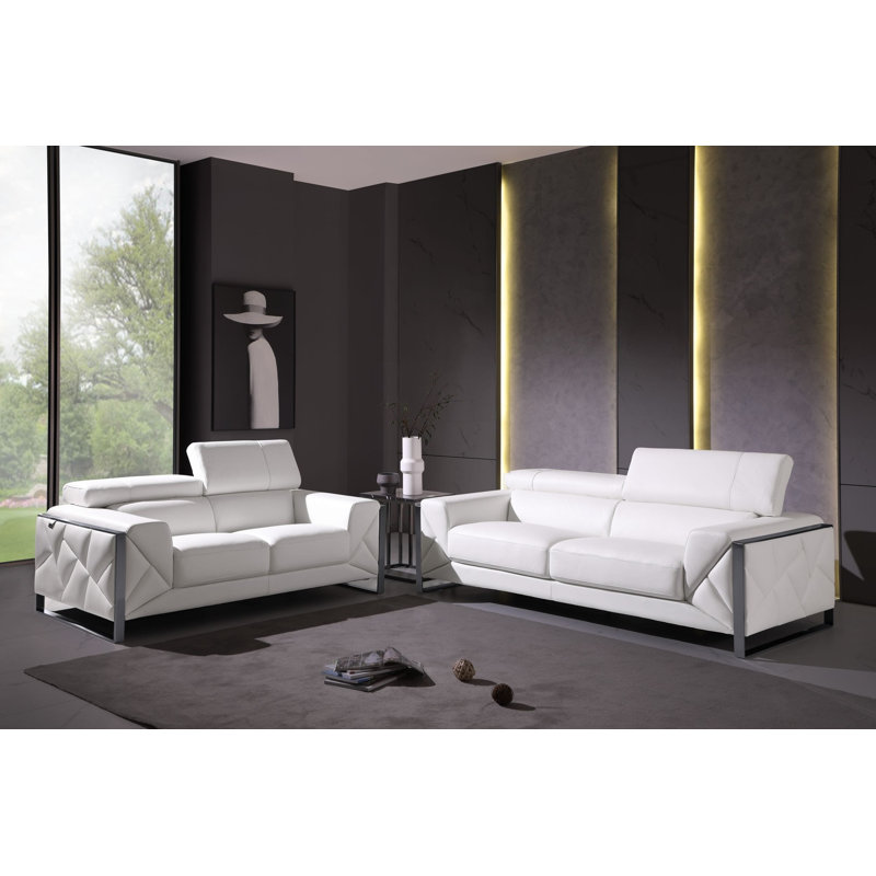 Ensemble de canapé et causeuse en cuir italien 2 pièces Korando, Blanc