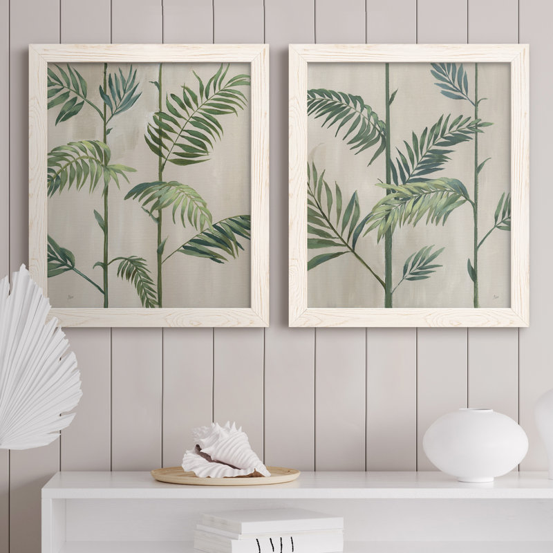 Modern Fronds II - ensemble de 2 peintures sur toile encadrées, H 24 po x l 36 po x P 1,5 po, Encadrement beige