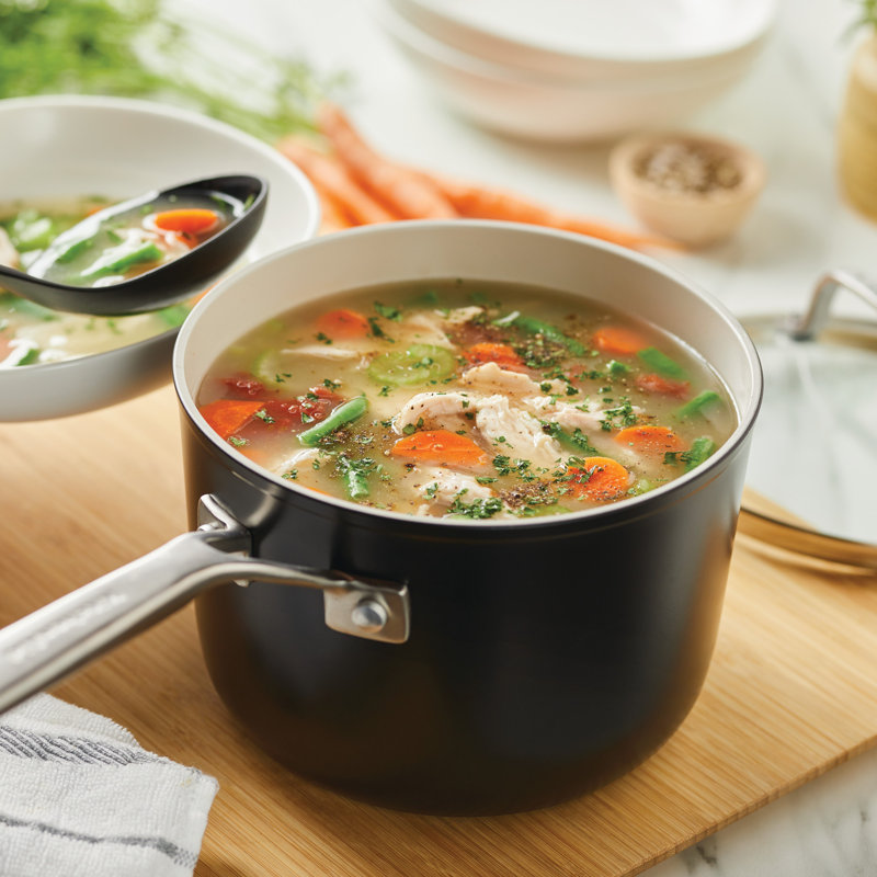 KitchenAid® 3 qt. Non-Stick Cookware Saucepan with Lid, Matte Black/Silver/Clear