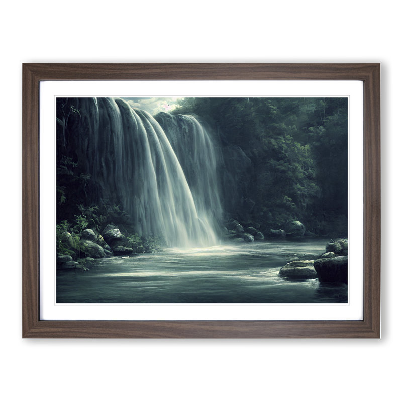 Iconic Waterfall - Single Picture Frame Print, 46cm H x 64cm W, Walnut