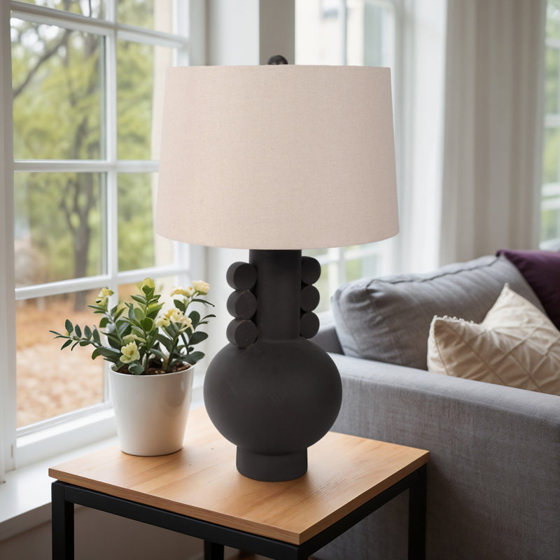 Ivy Bronx Ceramic Eared Totem Table Lamp, 30-Inch, Chic Black Design