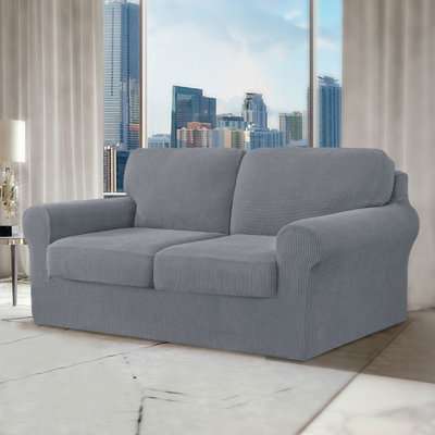 Non‑Slip Multiple Pieces Stretch Couch Covers,Soft Jacquard Washable Sofa Slipcovers, Universal Fit Furniture Protector for Daily Use with Pets & Kids (Loveseat,Light Gray)