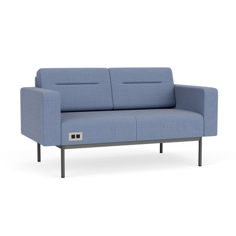 Causeuse de réception Darsey, Avec alimentation, Chambray bleu marine clair, Gris anthracite