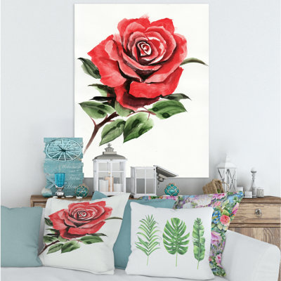 " Vintage Red Rose Flower III " Watercolor Painting