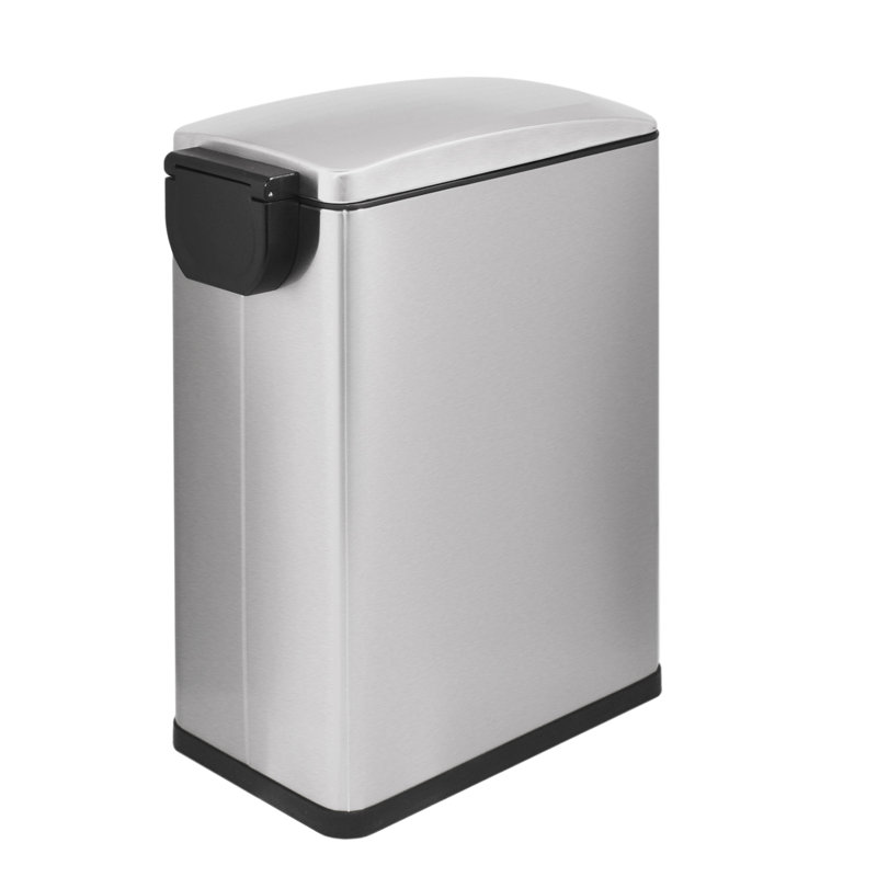 Slim Brushed Stainless Steel Step-On Trash Can 12.9 Gallons