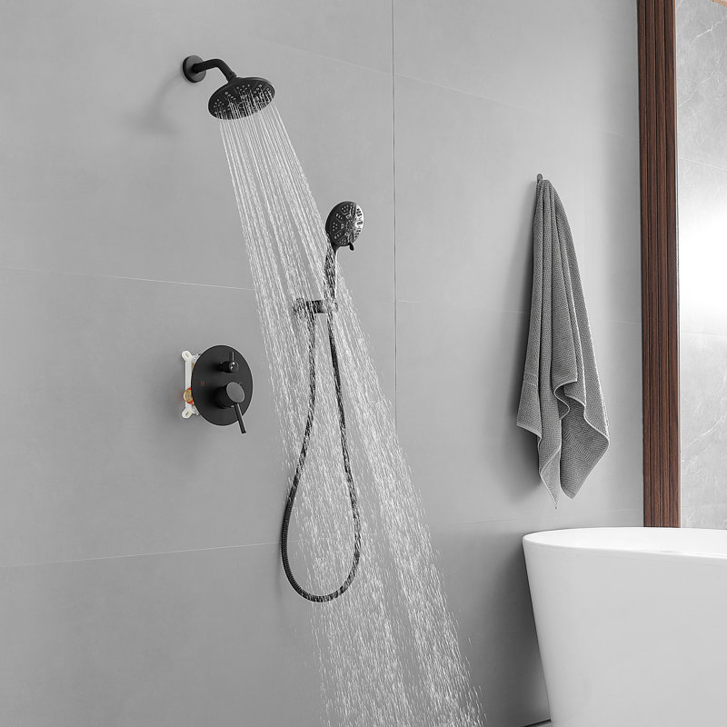 Diverter Complete Shower System with Rough in-Valve, Matte Black