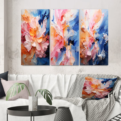 «Pink Blue Blossom Fusion», 3 pièces sur toile