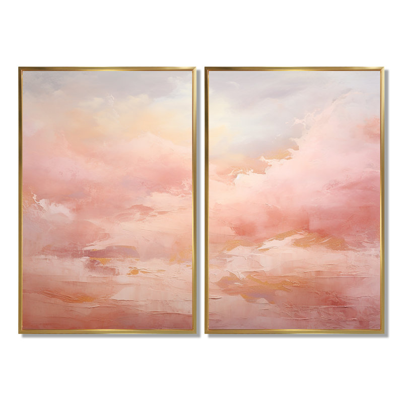 Palette, nuage rose, horizon, art mural moderne blanc, H 36 po x l 48 po, Impression encadrée flottante, Doré